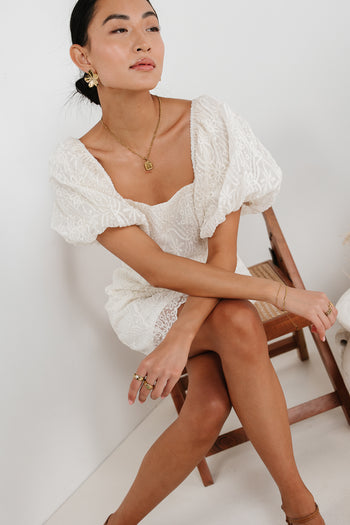 SQUARE NECKLINE ON WHITE DRESS