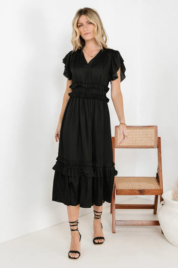 RUFFLE DRESS IN BLACK 