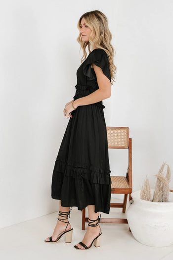 SHORT SLEEVE MIDI DRESS IN BLACK 