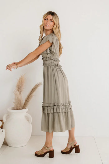 Puff short sleeves dress in sage 
