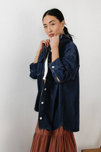 Collared denim jacket in dark wash 