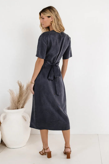 Adjustable tie dress in navy 