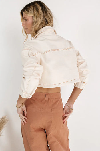 Plain color denim jacket in cream 