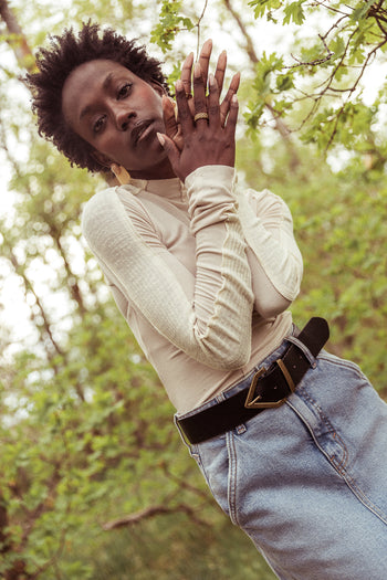 long sleeve ribbed top in taupe