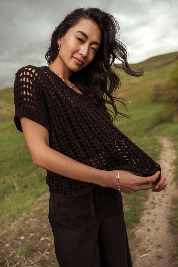 Knit crochet top  in black 