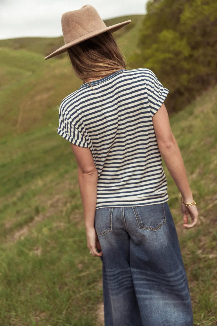 Knit striped top in blue 