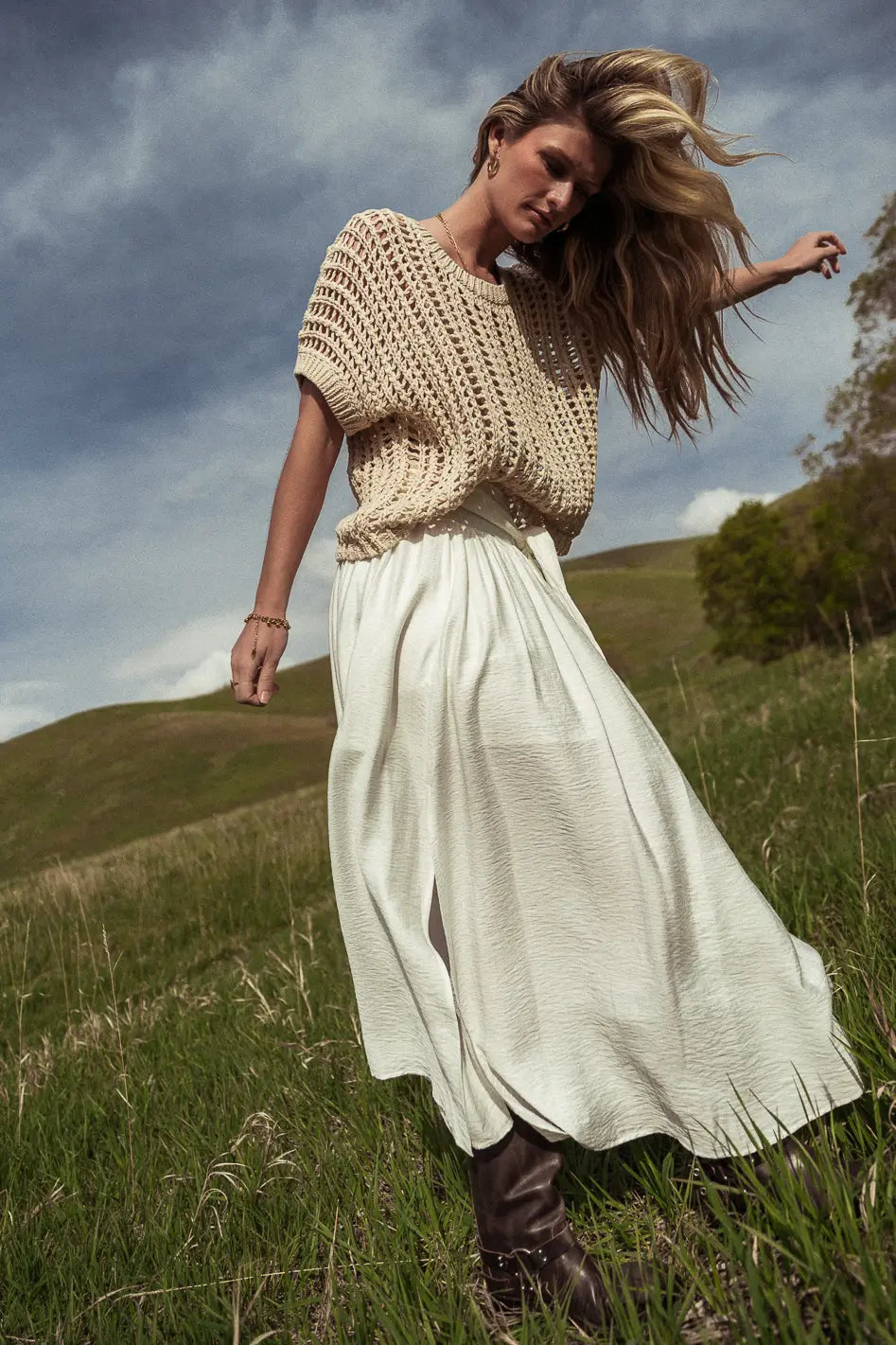 Crochet top paired with a maxi skirt 