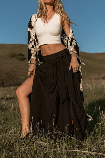 Adjustable waist tie skirt in black 