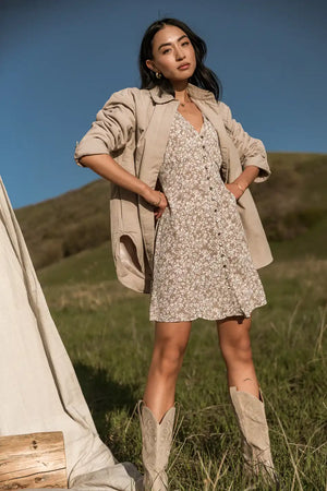 crimson mini dress taupe Abbie Floral Mini Dress in Taupe