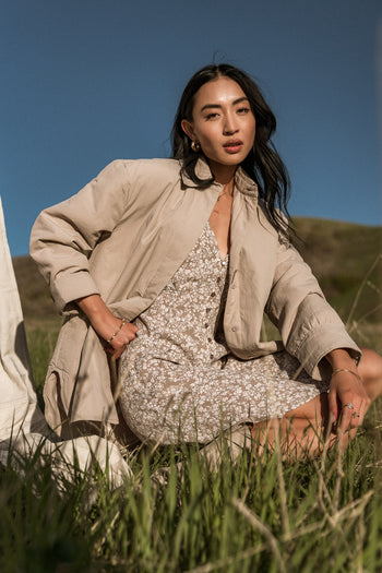 oversized shacket in taupe