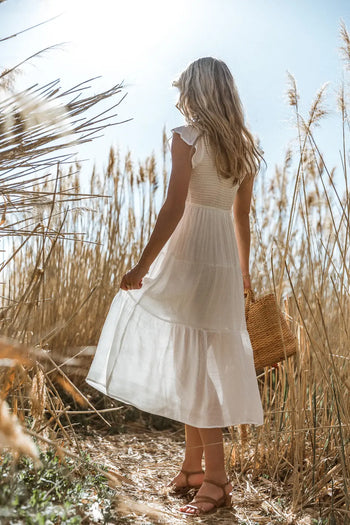 Tiered skirt dress in white 