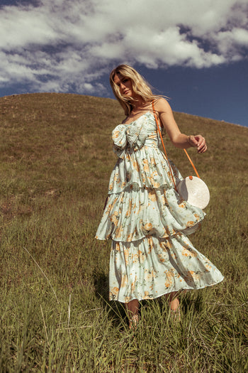 bow detail tiered midi dress