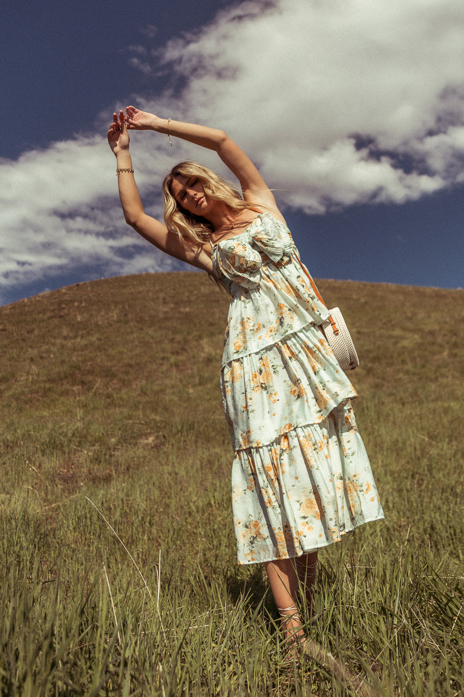 tiered floral dress with bow