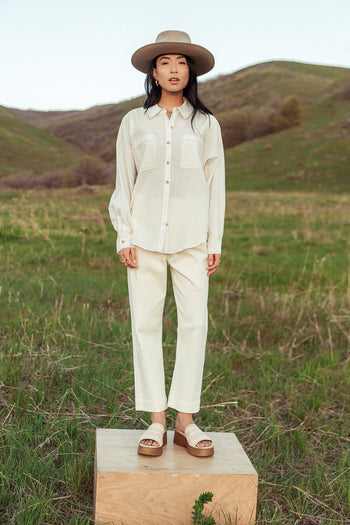 white straight leg denim pants