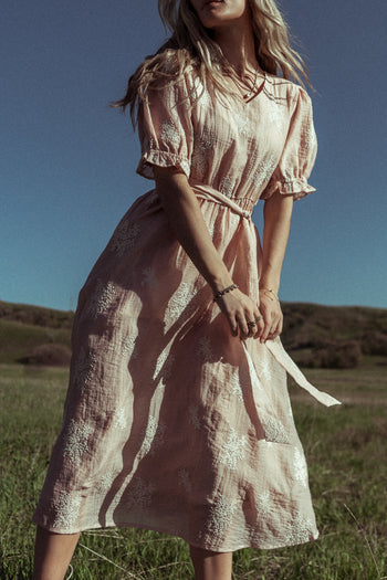 Pink Embroidered Midi Dress