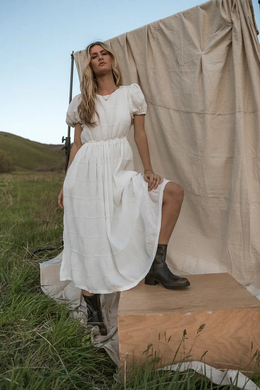 Ribbed White Midi Dress