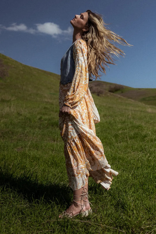 Woven maxi dress in mustard 