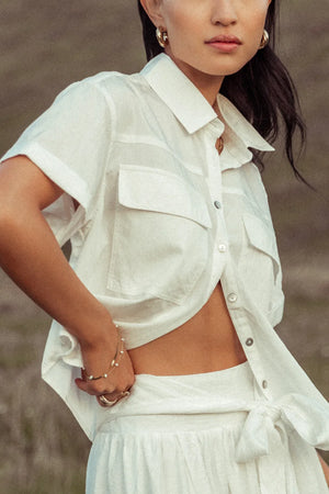 Palmer Cropped Button Up in White