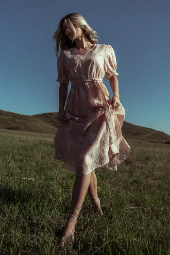 short sleeve embroidered midi dress