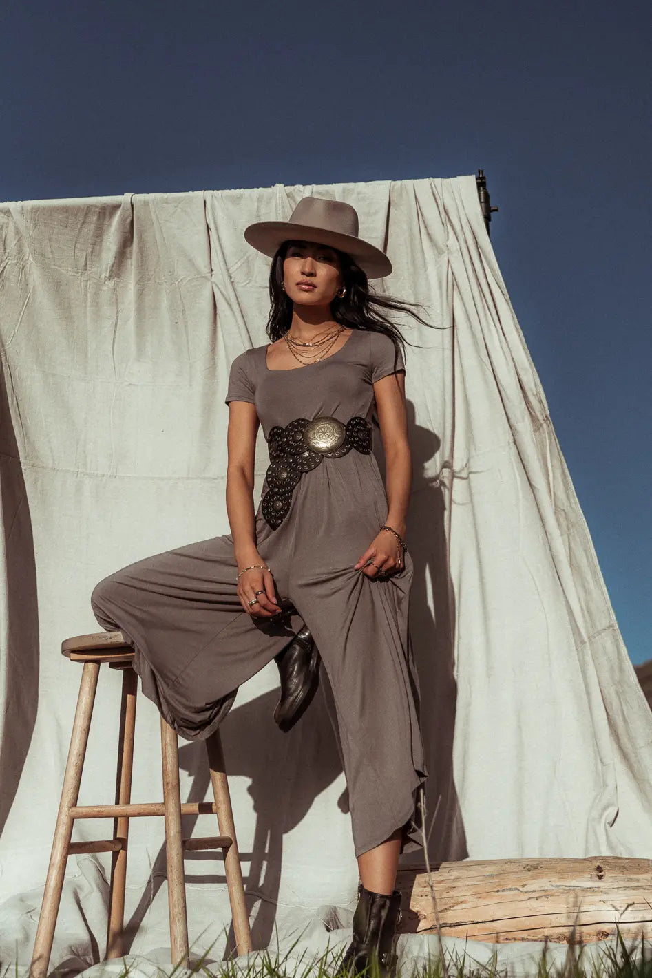 Knit jumpsuit in mocha 