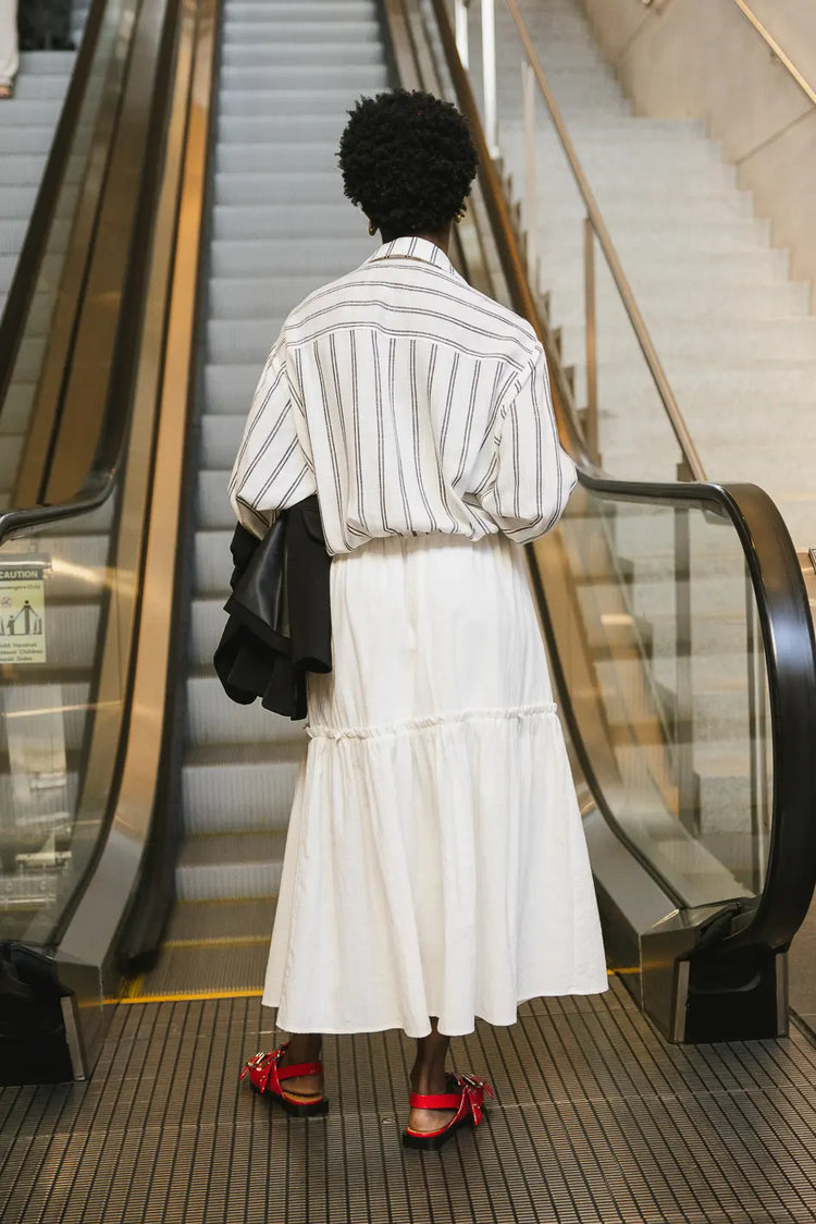 Striped woven top in white 