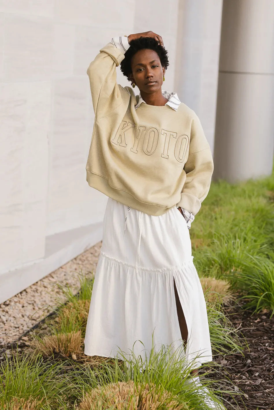 Long sleeves sweatshirt in sage 