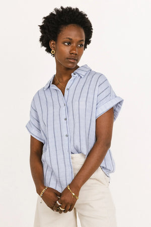 Topanga Striped Button Up in Blue