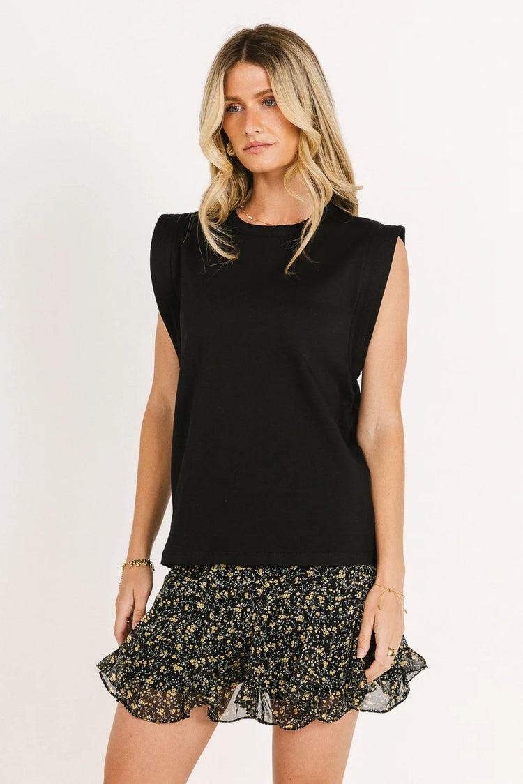 Round neck top in black 