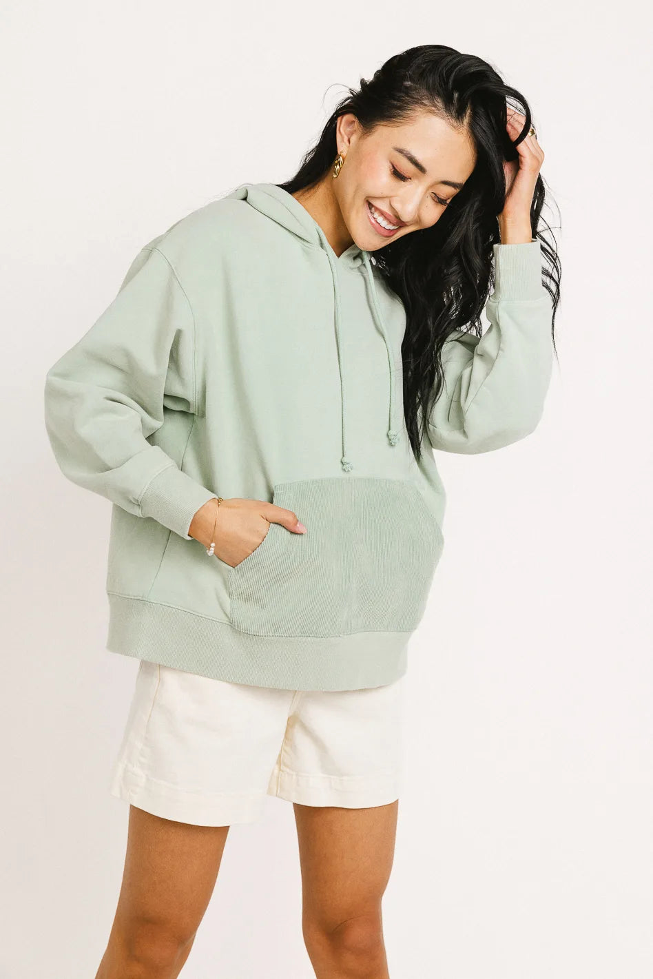 Front pocket hoodie in sage 