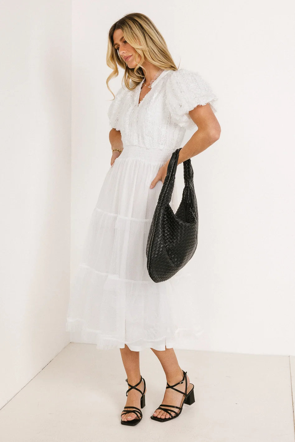 Padme Mesh Midi Dress in White - FINAL SALE Padme Mesh Midi Dress in White - FINAL SALE