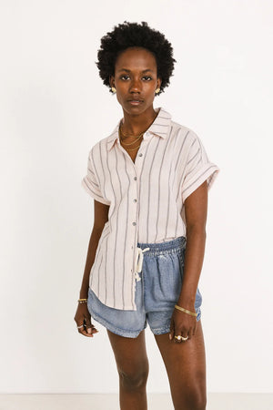 Topanga Striped Button Up in Pink
