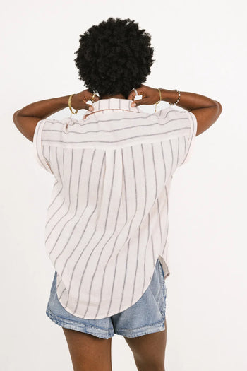 Woven striped top in pink 