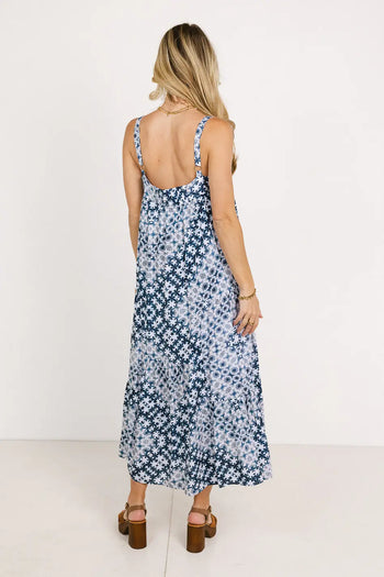 Two shoulder straps midi dress in blue 