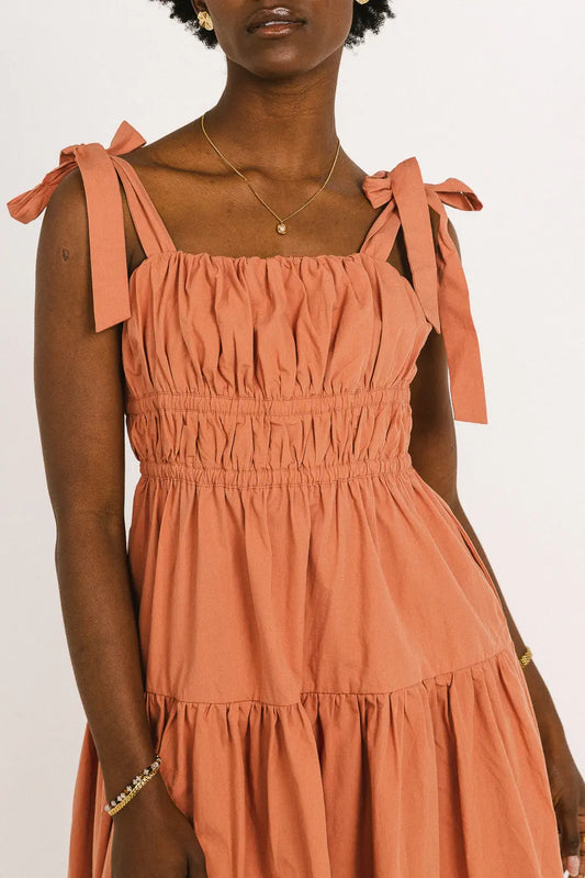 Ruched top dress in terracotta 