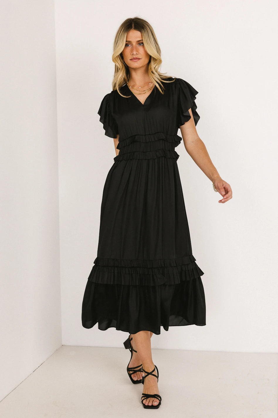 Black midi ruffle dress shop