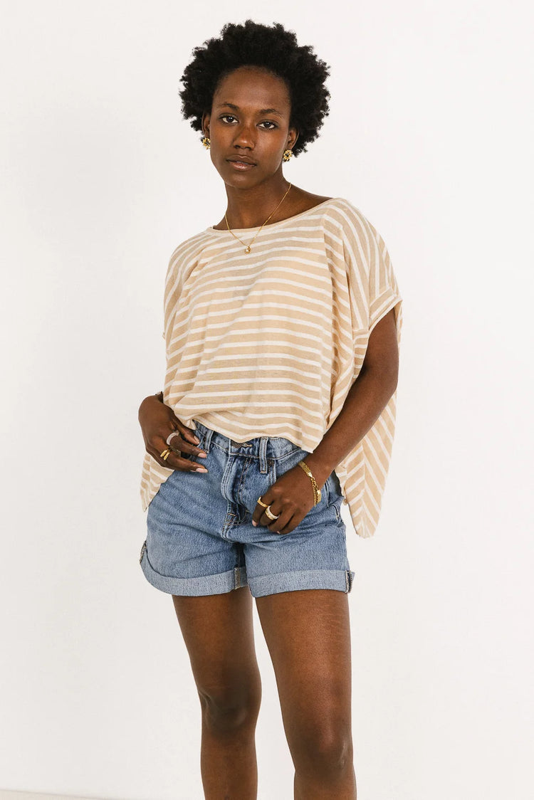 Two hand pockets denim short in medium wash 