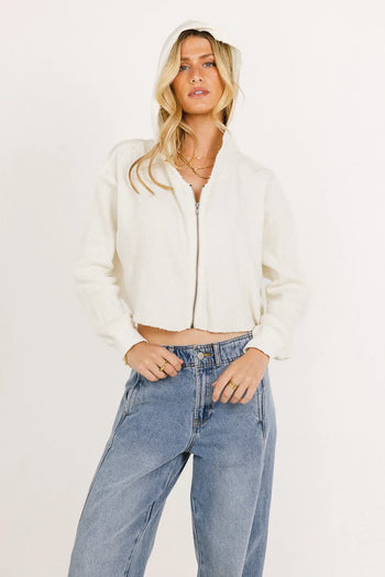 Front zipper hoodie in cream 