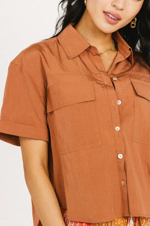 Palmer Cropped Button Up in Terracotta