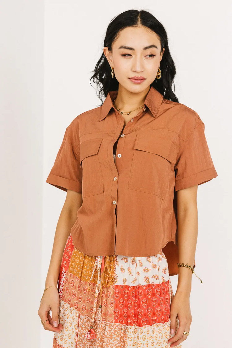 Short sleeves top in terracotta 