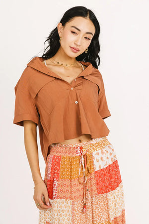 Palmer Cropped Button Up in Terracotta
