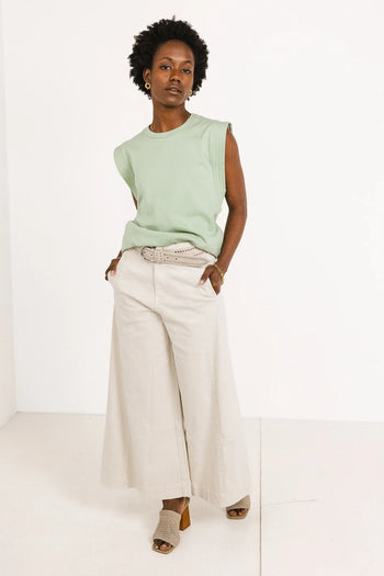 Round neck top in sage 
