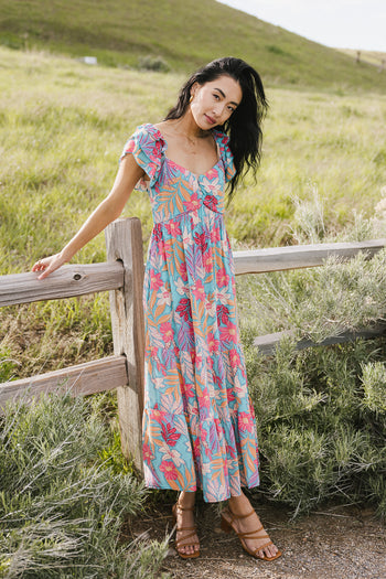 floral flutter sleeve dress