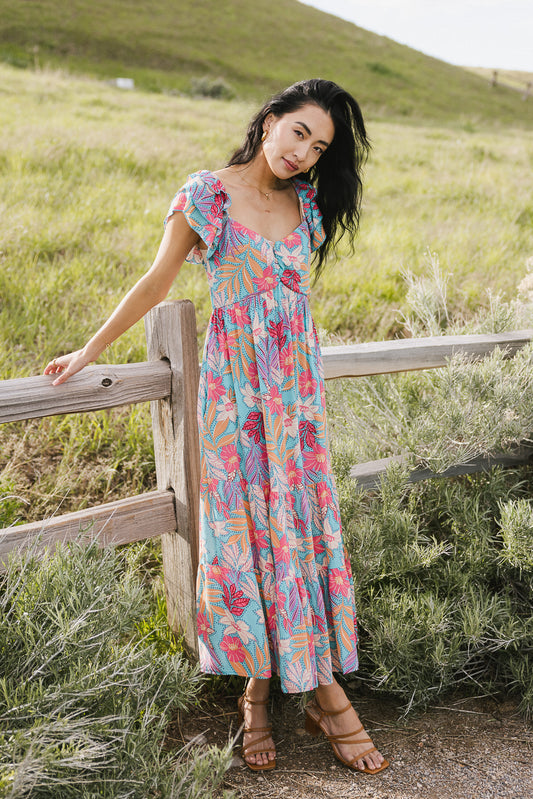 floral flutter sleeve dress