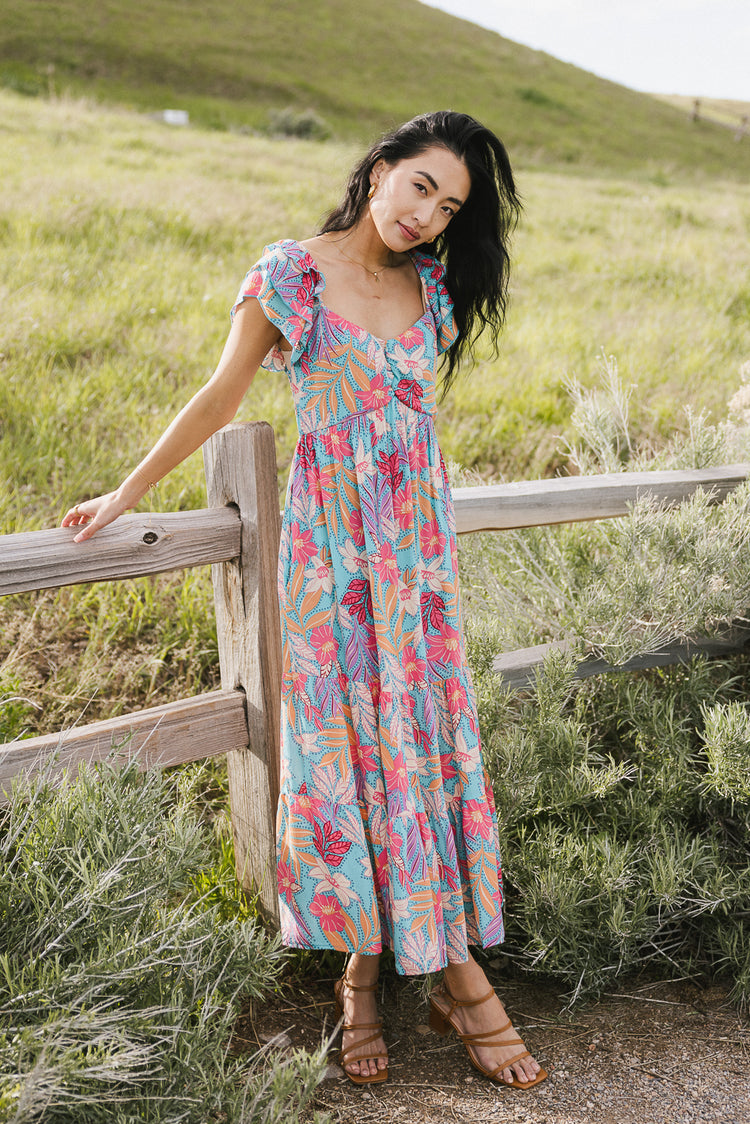 floral flutter sleeve dress