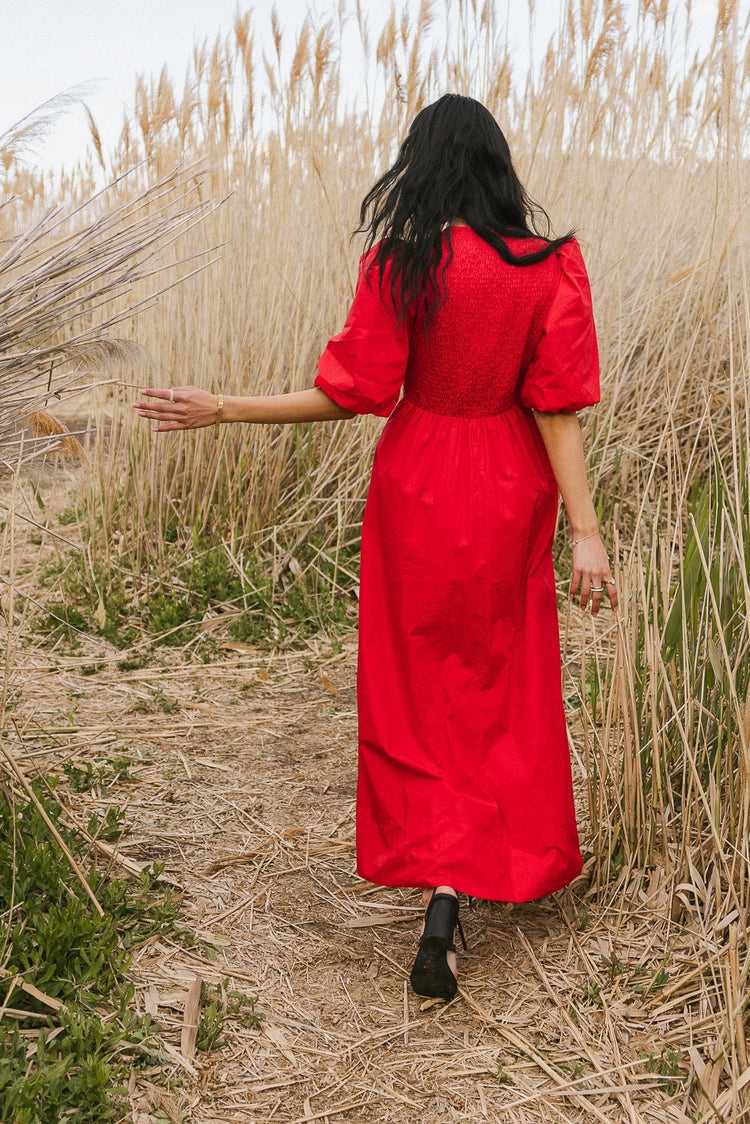 smocked bodice red dress