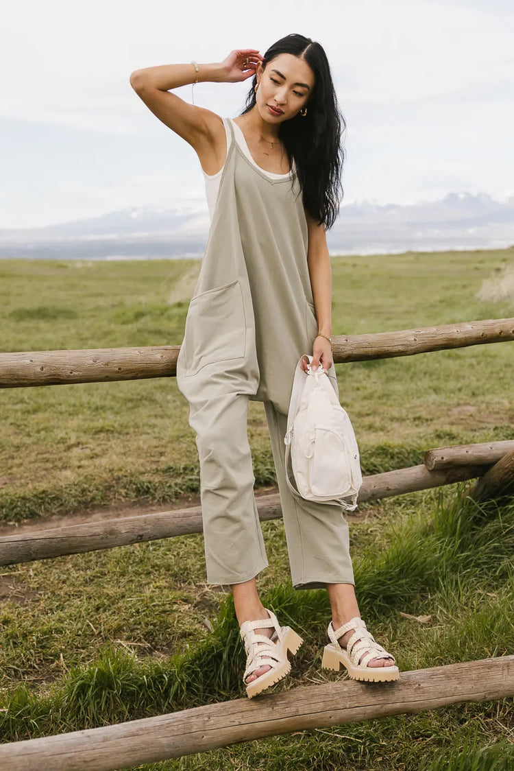 Knit jumpsuit in sage 