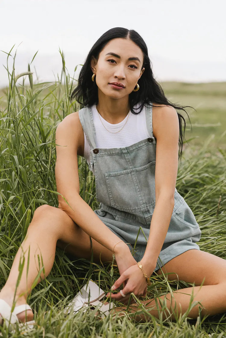 Shortalls in light wash denim 