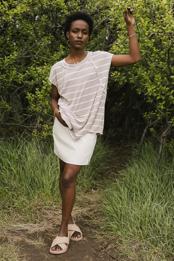 Knit striped top in mocha 