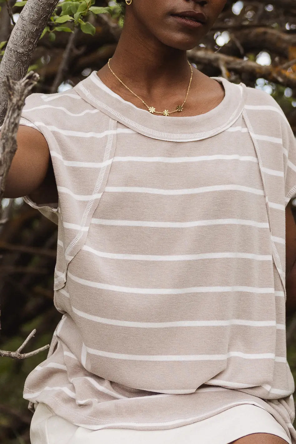 Striped top in mocha 