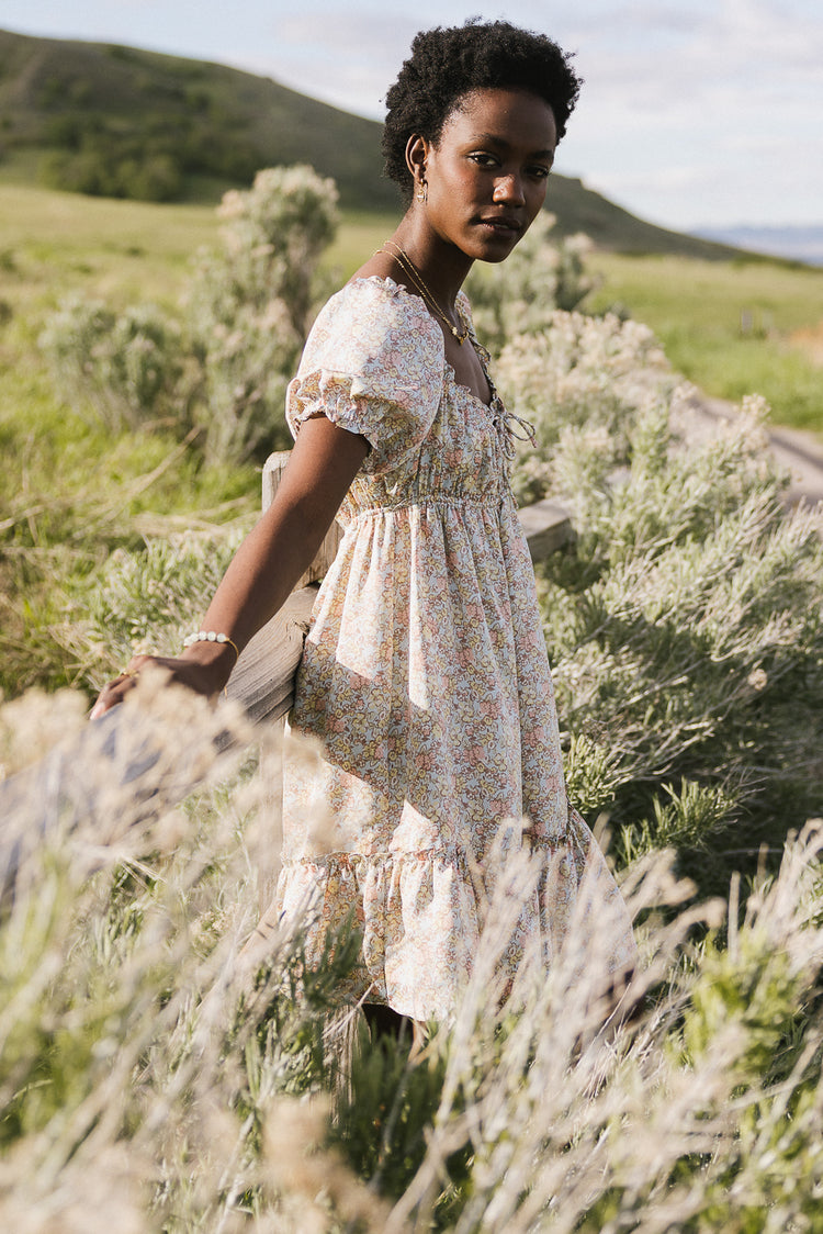 short sleeve floral mini dress